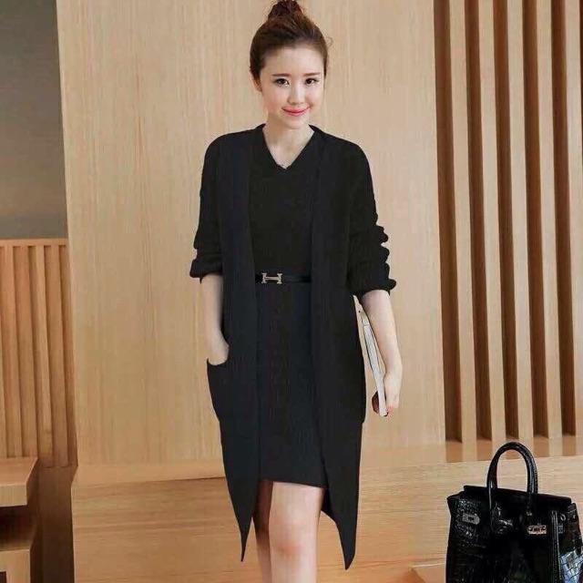 Set đầm suông cổ V áo khoác form dài S.Free
