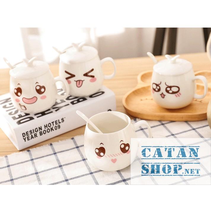 01 Ly cốc sứ có nắp hình biểu cảm siêu cute HK062