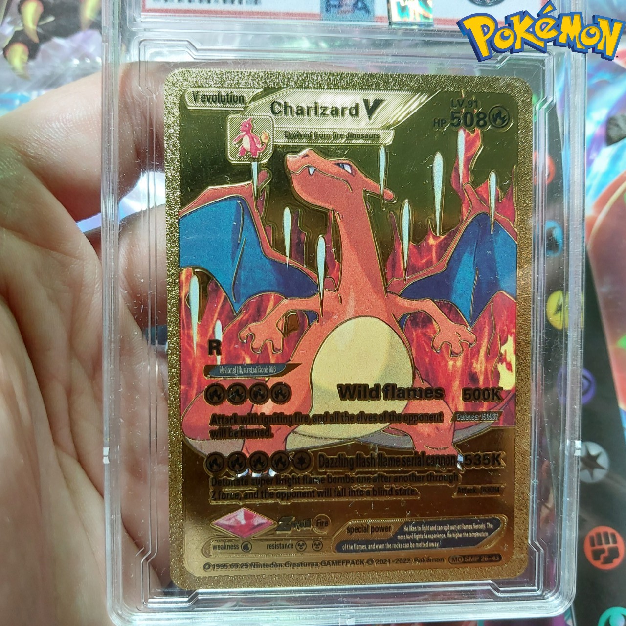 Charizard V 26-43 thẻ pokemon nhôm mạ vàng gia đình khủng long lửa Tặng kèm bảo vệ thẻ 1459 d24 1-34