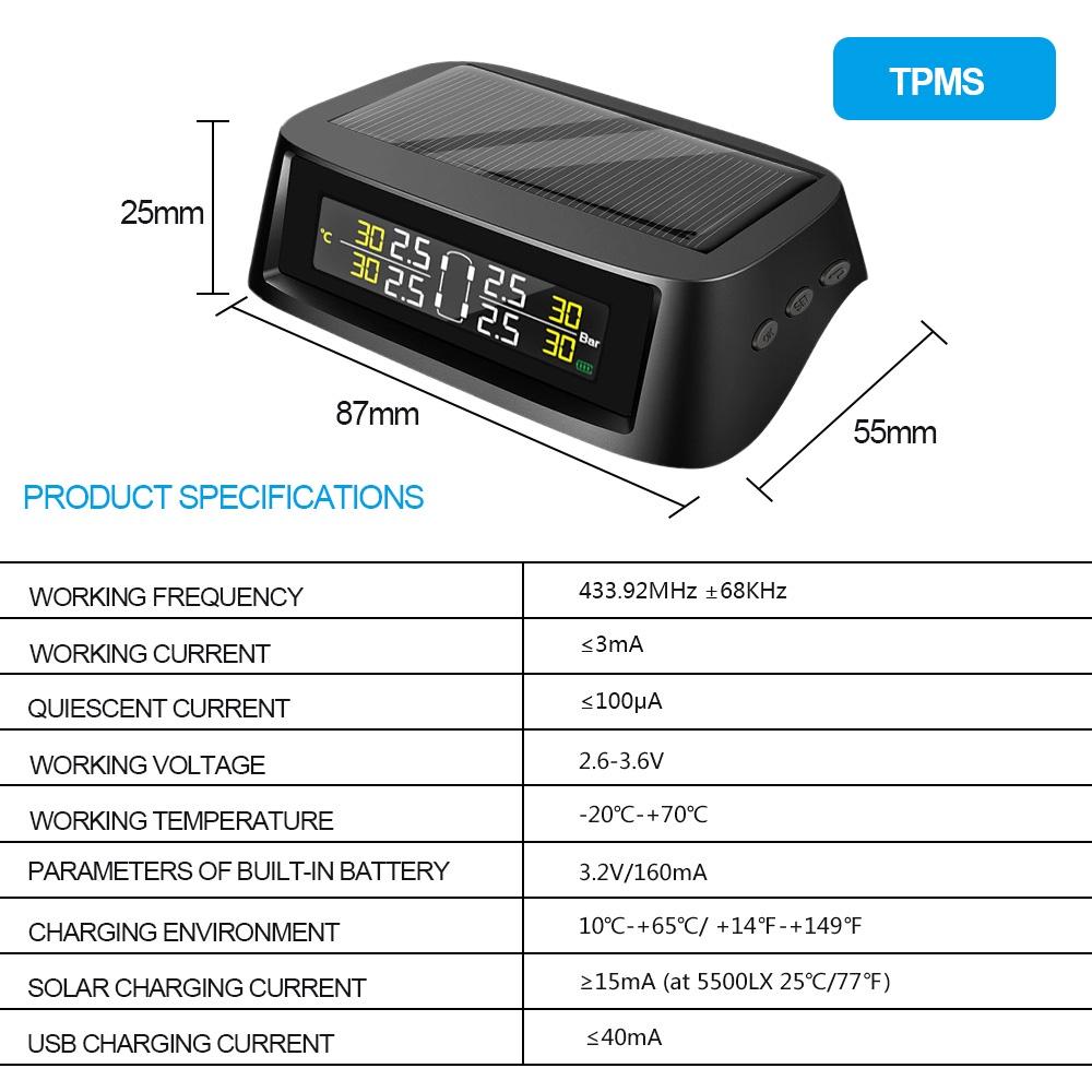 Hệ thống giám sát áp suất lốp xe màn hình LCD USB cảm biến áp suất lốp 0-8 bar kỹ thuật số TPMS