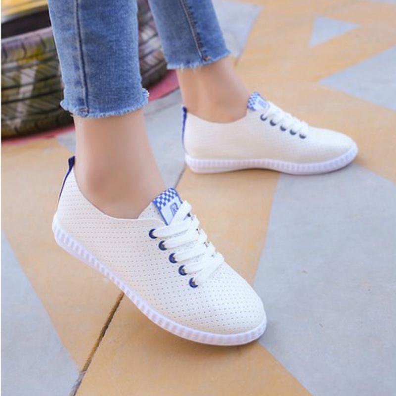 Giày Sneaker nữ trắng bằng da PU phong cách mùa hè