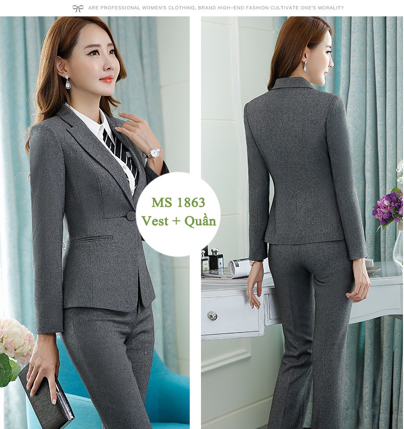 Set Bộ Vest Công Sở 2 Lớp Tay Dài
