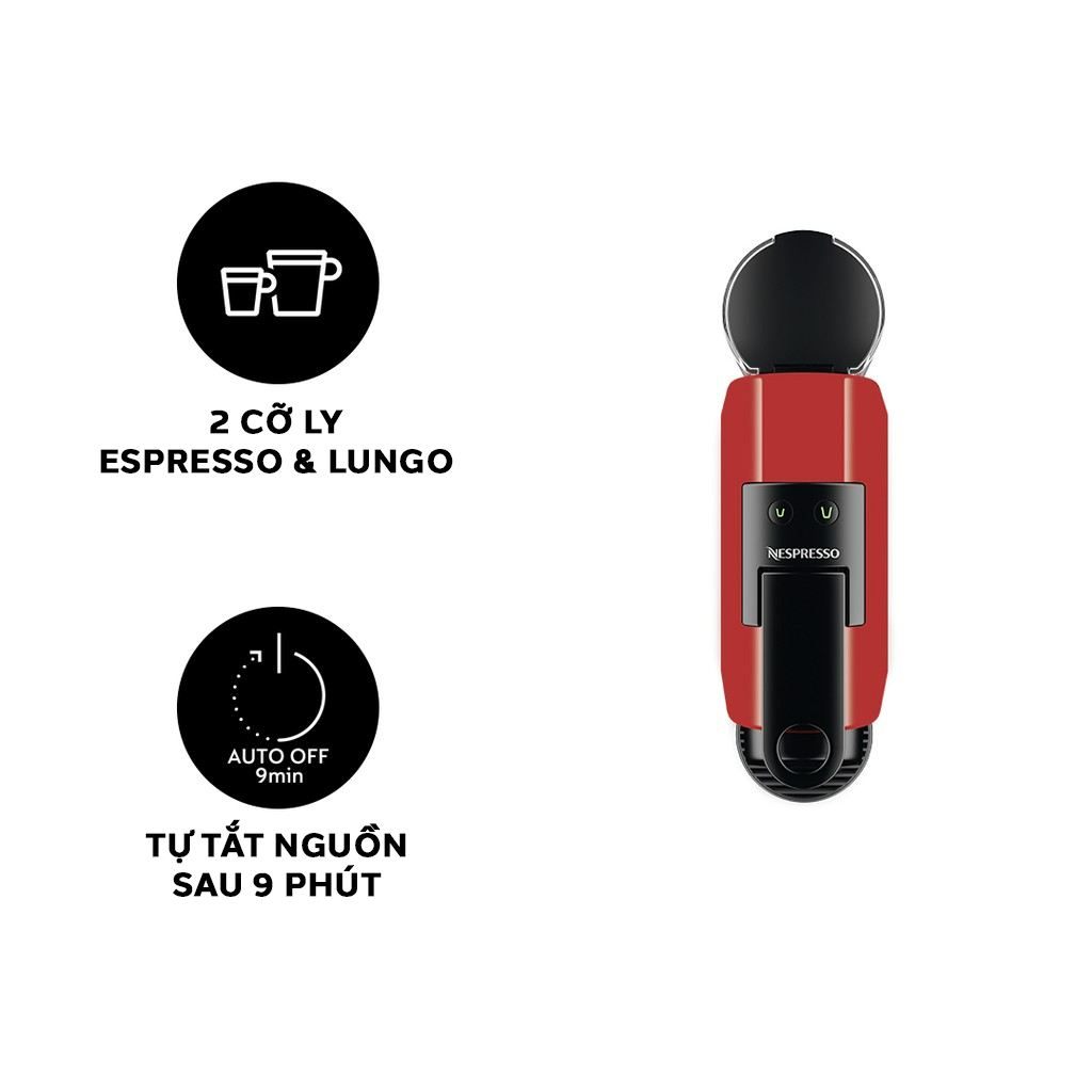 Bộ máy pha cà phê Nespresso Essenza Mini Đỏ &amp; máy đánh sữa Aeroccino 3 - Hàng chính hãng