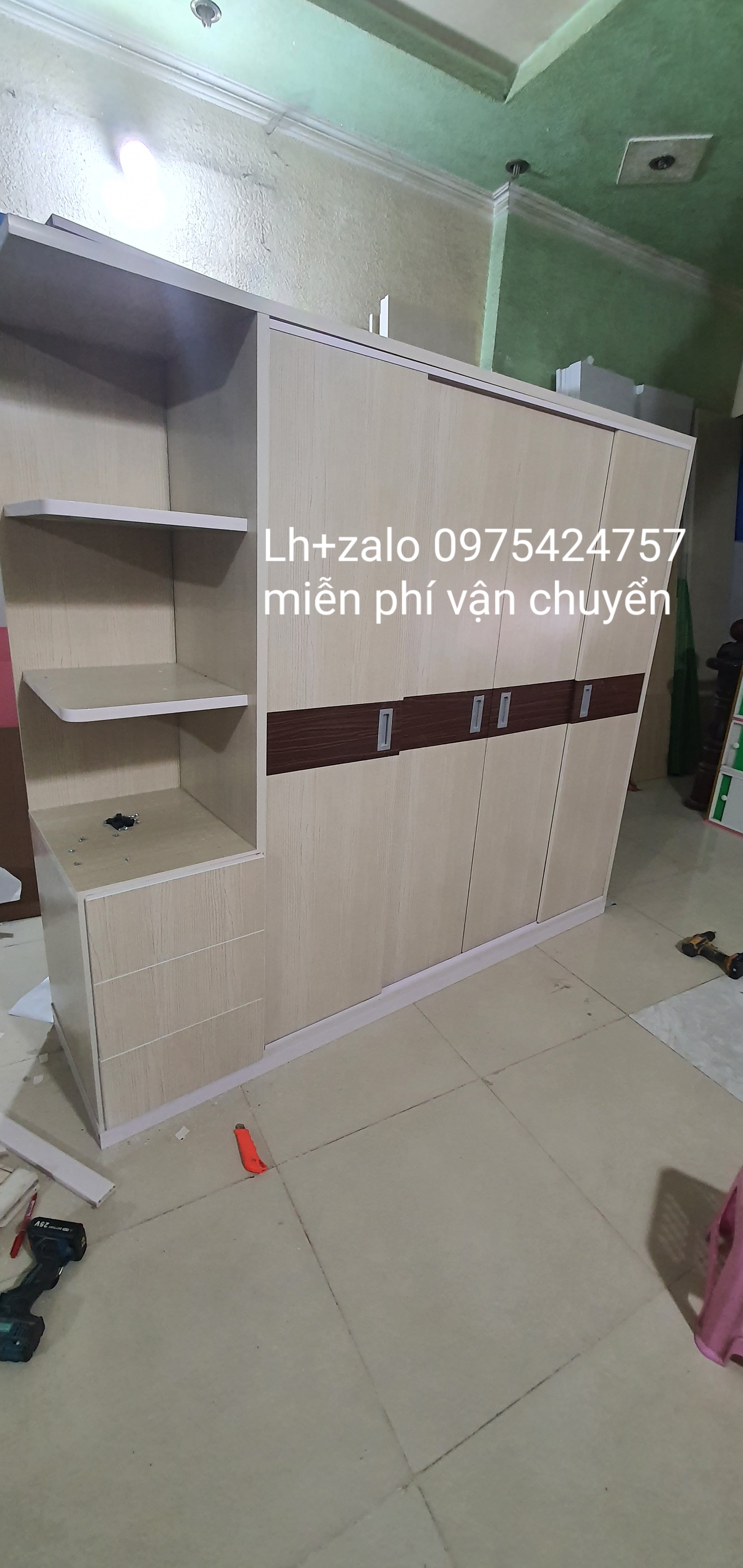 Tủ nhựa đài loan 4 cánh 1 kệ cửa lùa