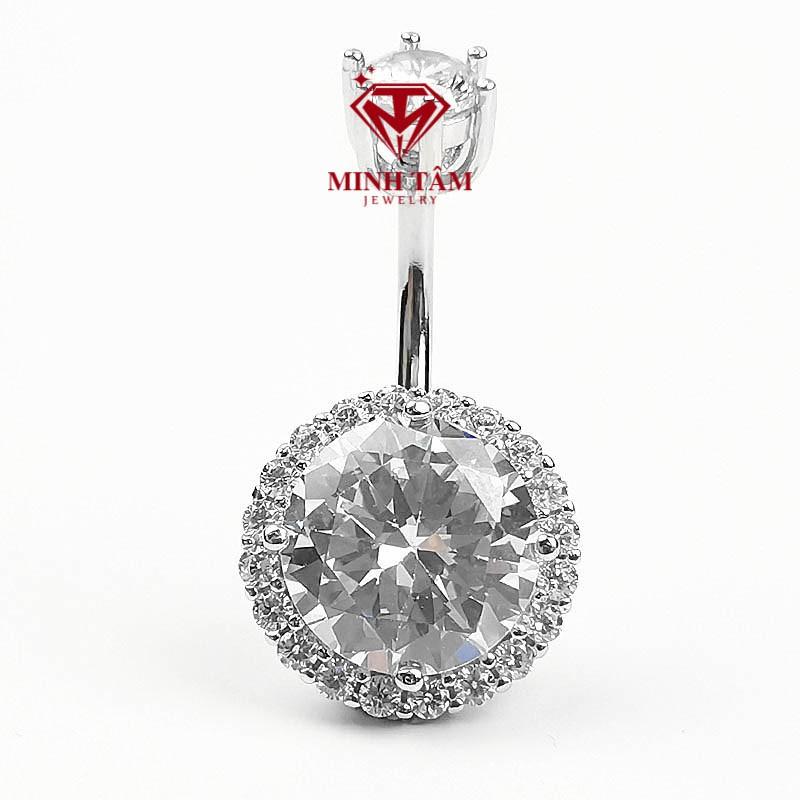 Khuyên đeo rốn bạc S925 nhập khẩu cao cấp, Khuyên đeo rốn hình tròn nạm đá-Minh Tâm Jewelry