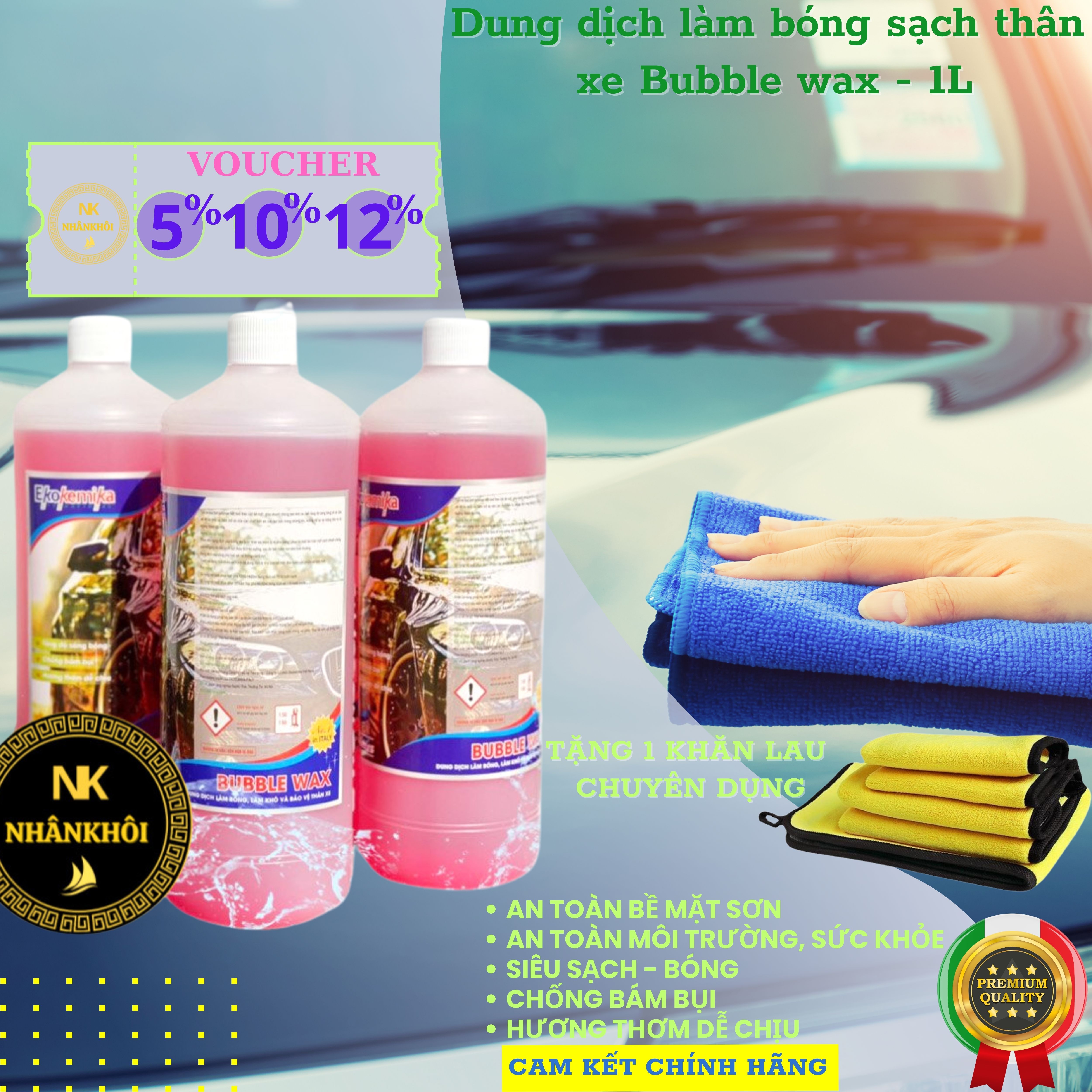 Bubble Wax - 1 lít - Dung dịch làm bóng sạch và giảm bám bụi thân xe - Ekokemika