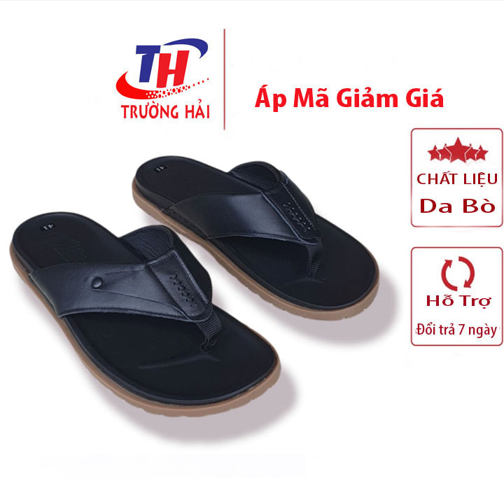 Dép Nam xỏ ngón Chính Hãng Trường Hải Đế Cao 2.5cm Quai dép da bò thật Màu Đen  thời trang nam cao cấp N135Đ