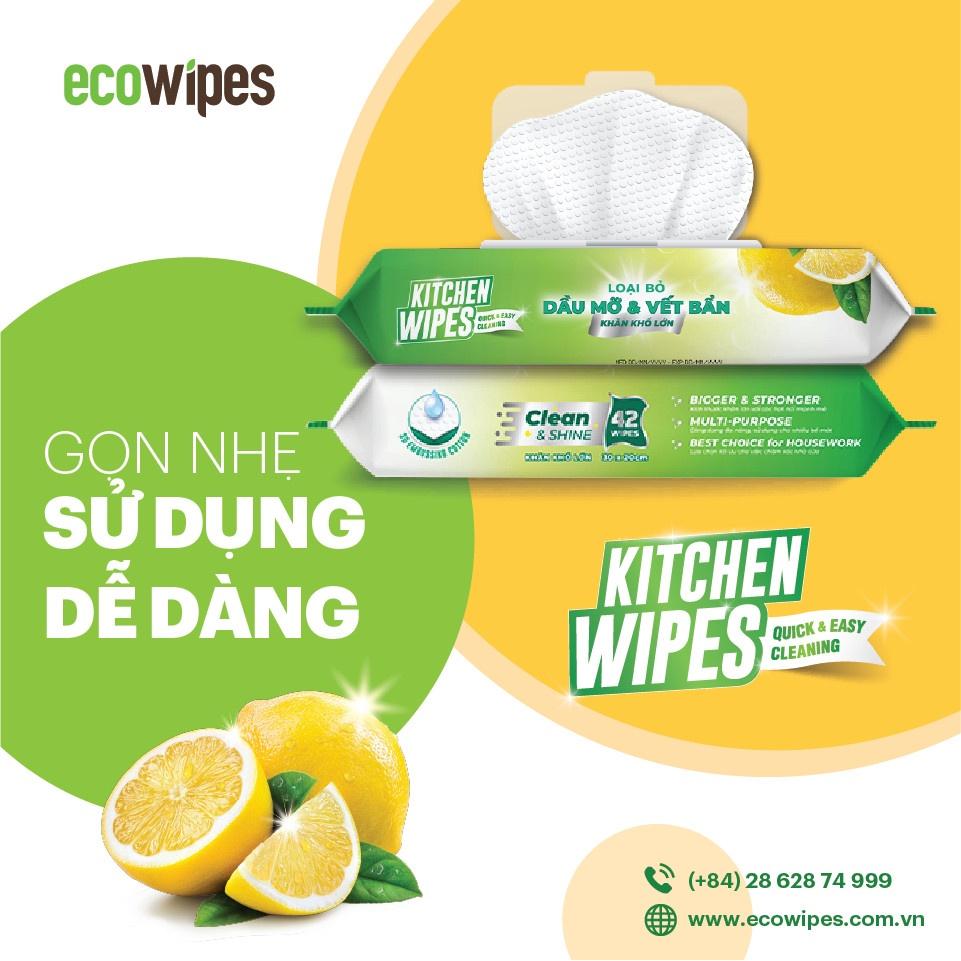 Combo 10 gói khăn giấy ướt lau bếp KitchenWipes gói 42 tờ size 30x20cm giúp làm sạch dầu mỡ các vết bẩn cứng đầu