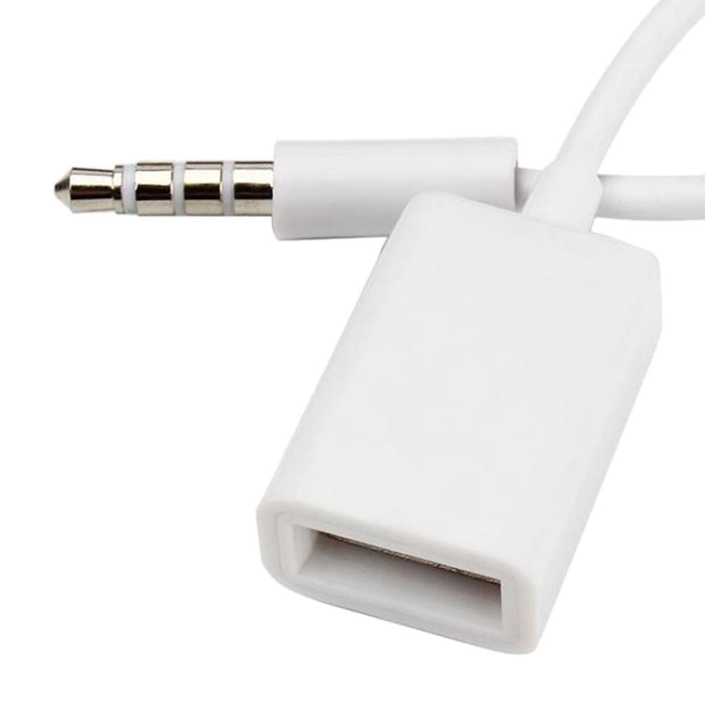 4x White 3.5mm Male AUX Audio Plug Jack to USB 2.0 Type A Female OTG Cable Converter Cable Cord for Car MP3