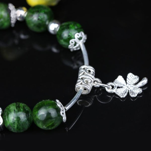 Vòng tay phong thuỷ đá Diopside thiên nhiên 10 ly mix Charm Bạc 925