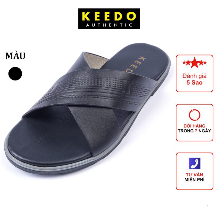Dép da nam quai chéo cao cấp siêu bền KEEDO PK015