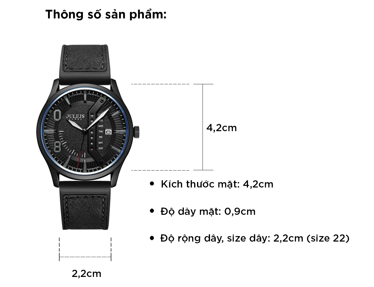 Đồng Hồ Nam dây da JAH-118 Julius Homme Hàn Quốc