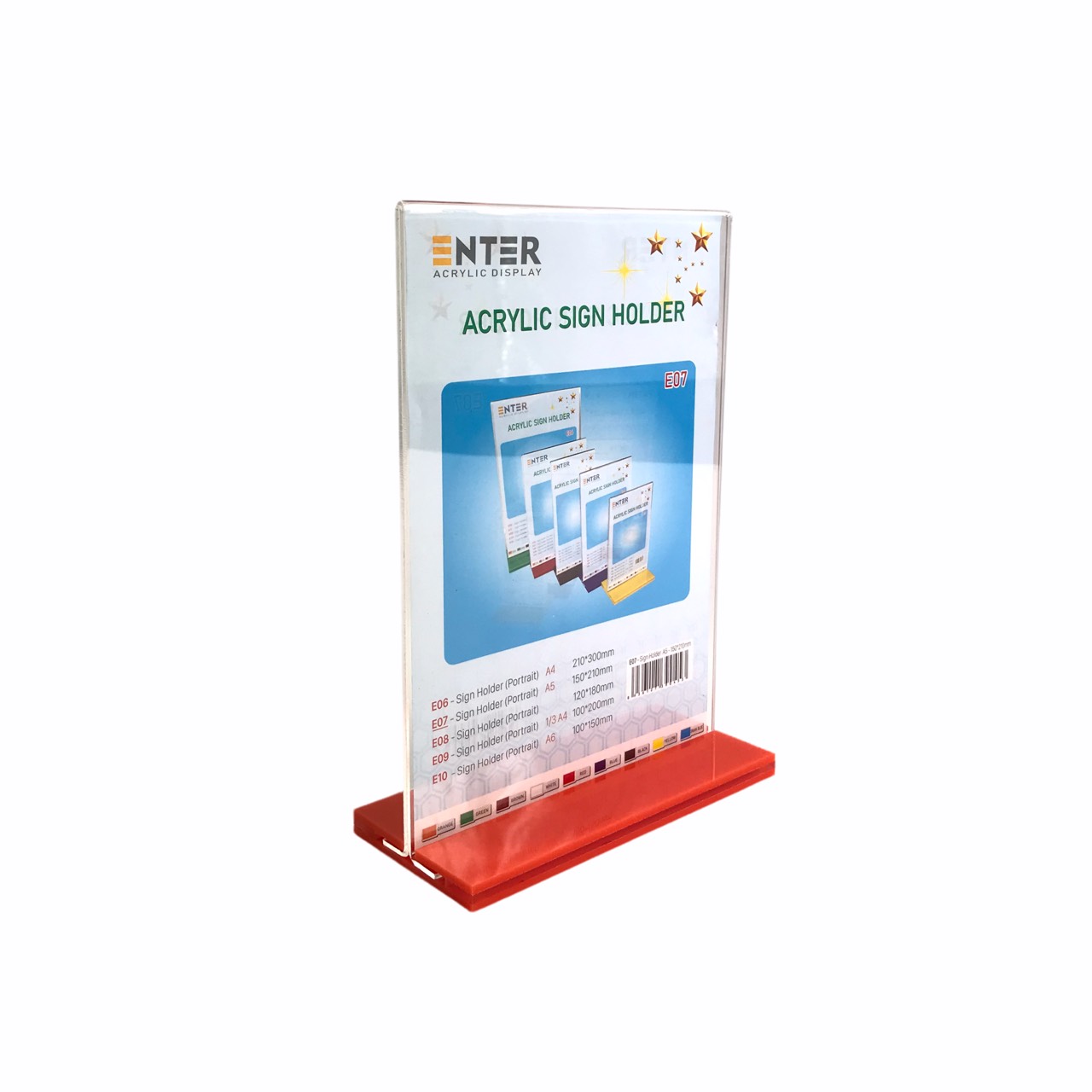 Kệ menu nhà hàng, Standee mica để bàn, Bảng quét mã QR Code, Kệ mica 2 mặt Enter E07 150x210mm đế lùa A5 đứng