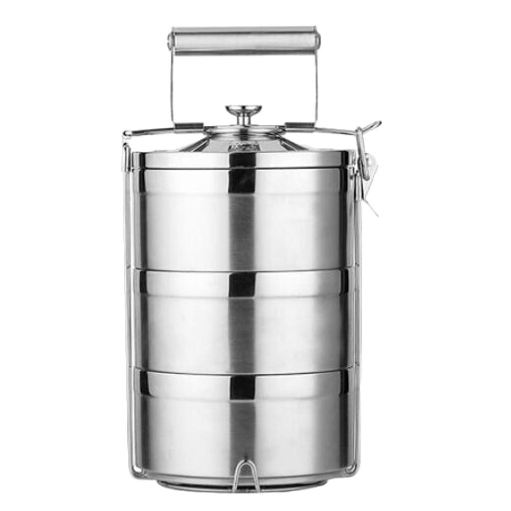 2x Stainless Steel Food Containers Stacking Lunch Box Bento Carrier 3 Tier