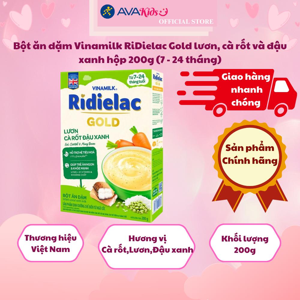 Bột ăn dặm Vinamilk RiDielac Gold lươn, cà rốt và đậu xanh hộp 200g (7 - 24 tháng)