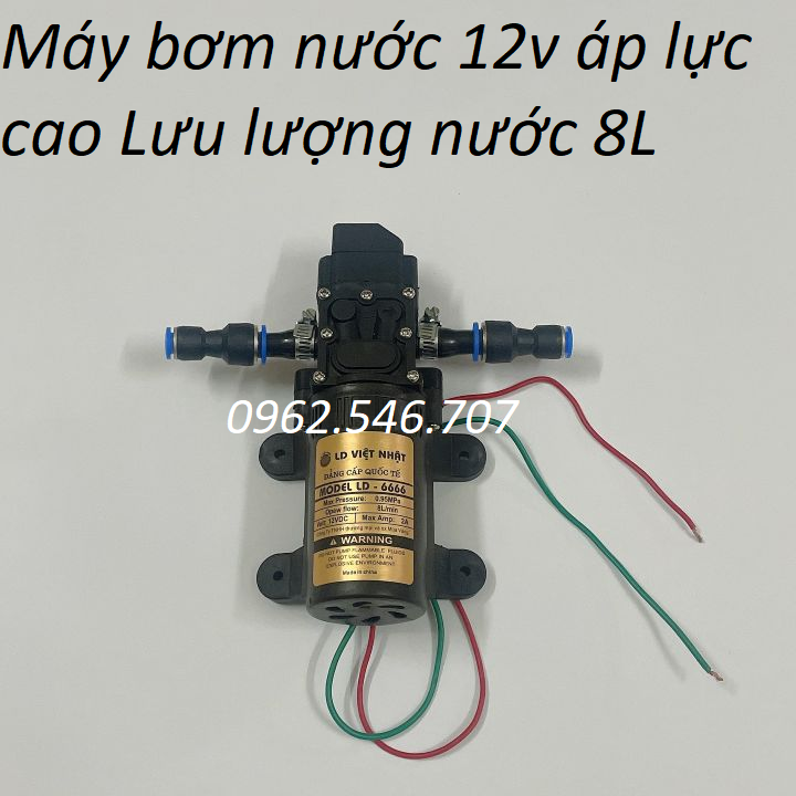 Máy bơm nước mini 12V áp lực cao Lưu lượng nước 8L phút Sử dụng làm bộ phun sương tưới cây bộ rửa xe mini kèm ống chuyển 8mm