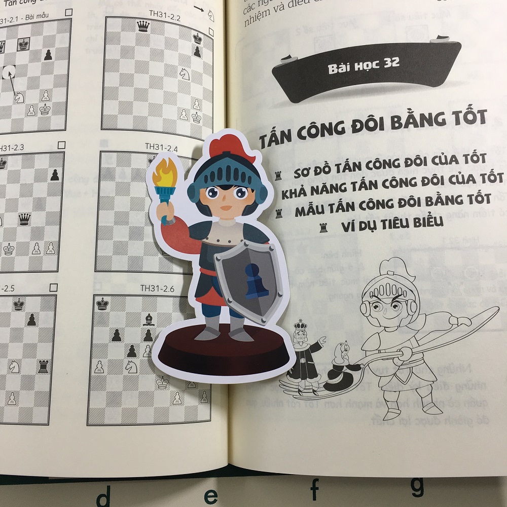 Bookmark Cờ vua, bộ đủ 6 nhân vật gồm quân Vua Hậu Xe Tượng Mã và Tốt (đánh dấu trang sách cho trẻ em yêu thích học chơi cờ vua)