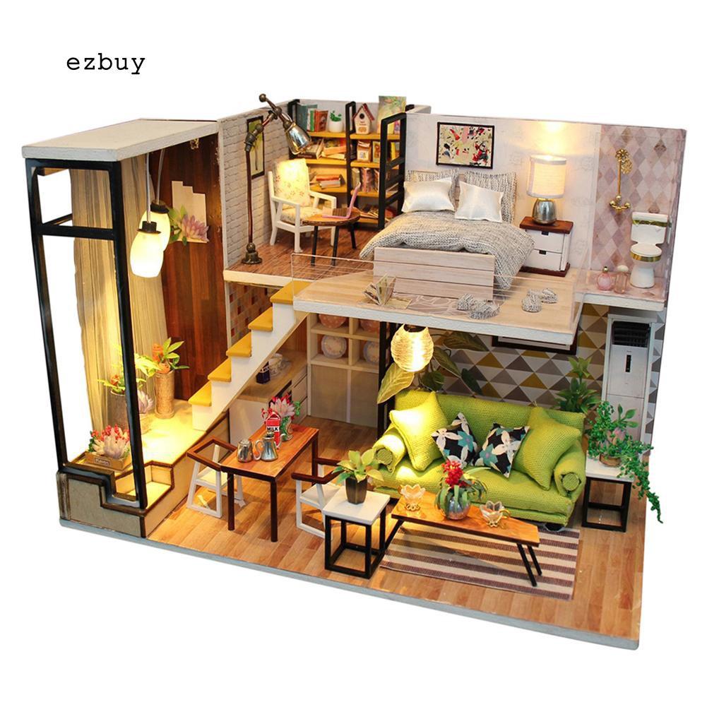Mô hình nội thất bằng gỗ với đèn LED dùng để trang trí nhà búp bê