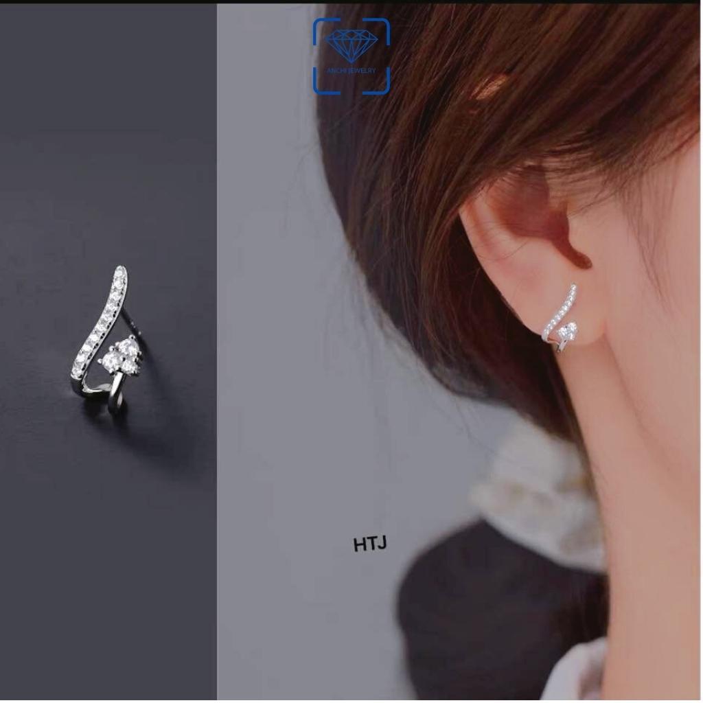 Bông tai ôm vành đuôi hồ ly bạc đính đá kiểu dáng độc đáo cá tính, Anchi jewelry