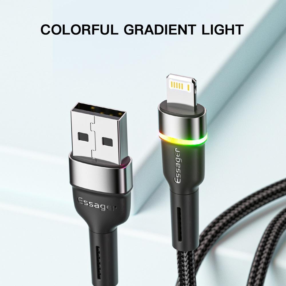 Dây cáp sạc Essager USB 2.4A có đèn LED màu thích hợp cho Iphone 6 7 8 plus