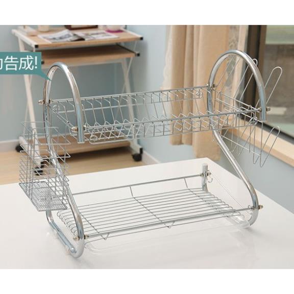 Kệ Để Chén Đĩa 2 Tầng Bằng Inox - Giá Úp Bát Đĩa Có Ống Cắm Đũa Tiện Dụng