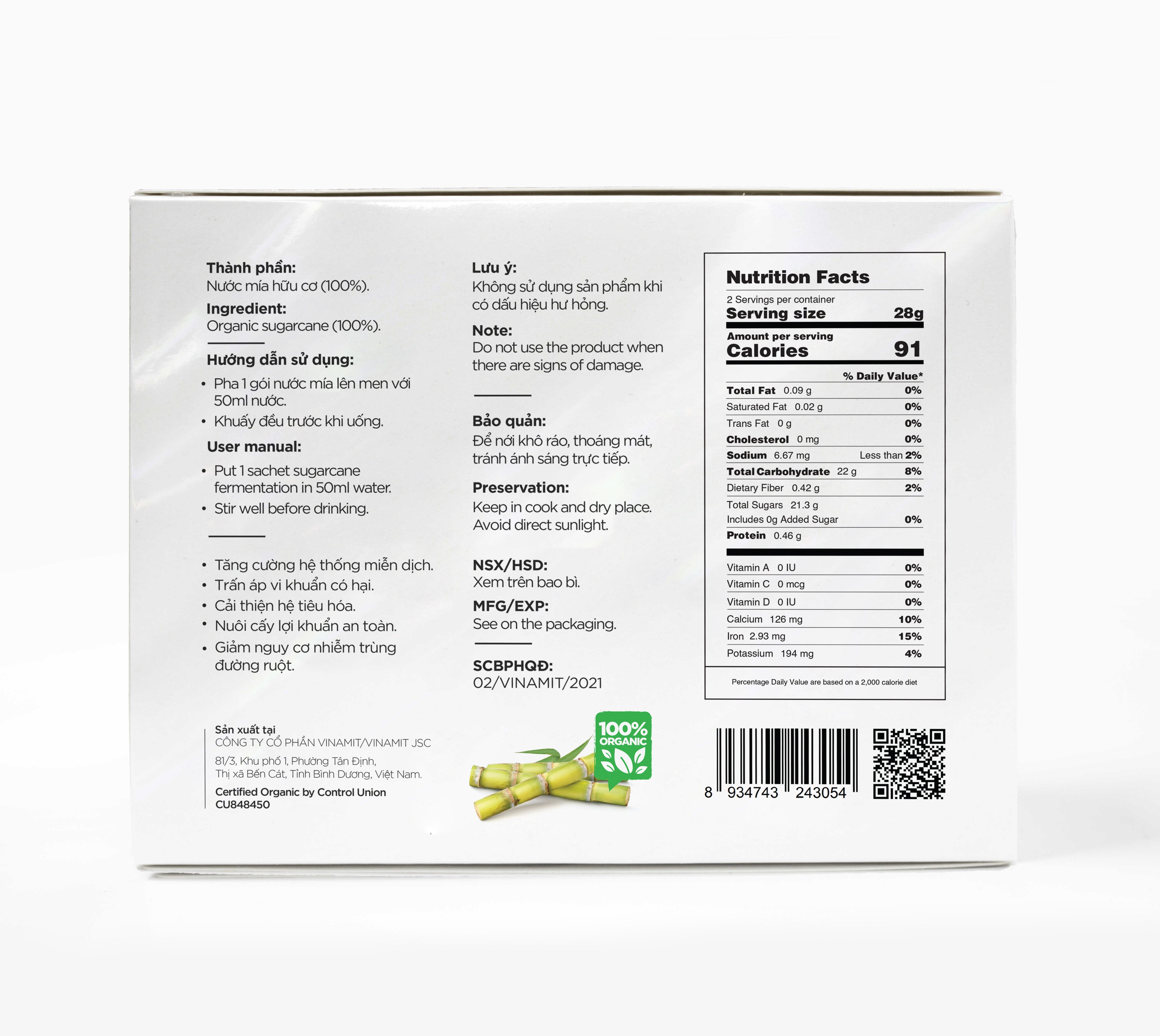 NƯỚC MÍA LÊN MEN VINAMIT ORGANIC HỘP GIẤY 50G