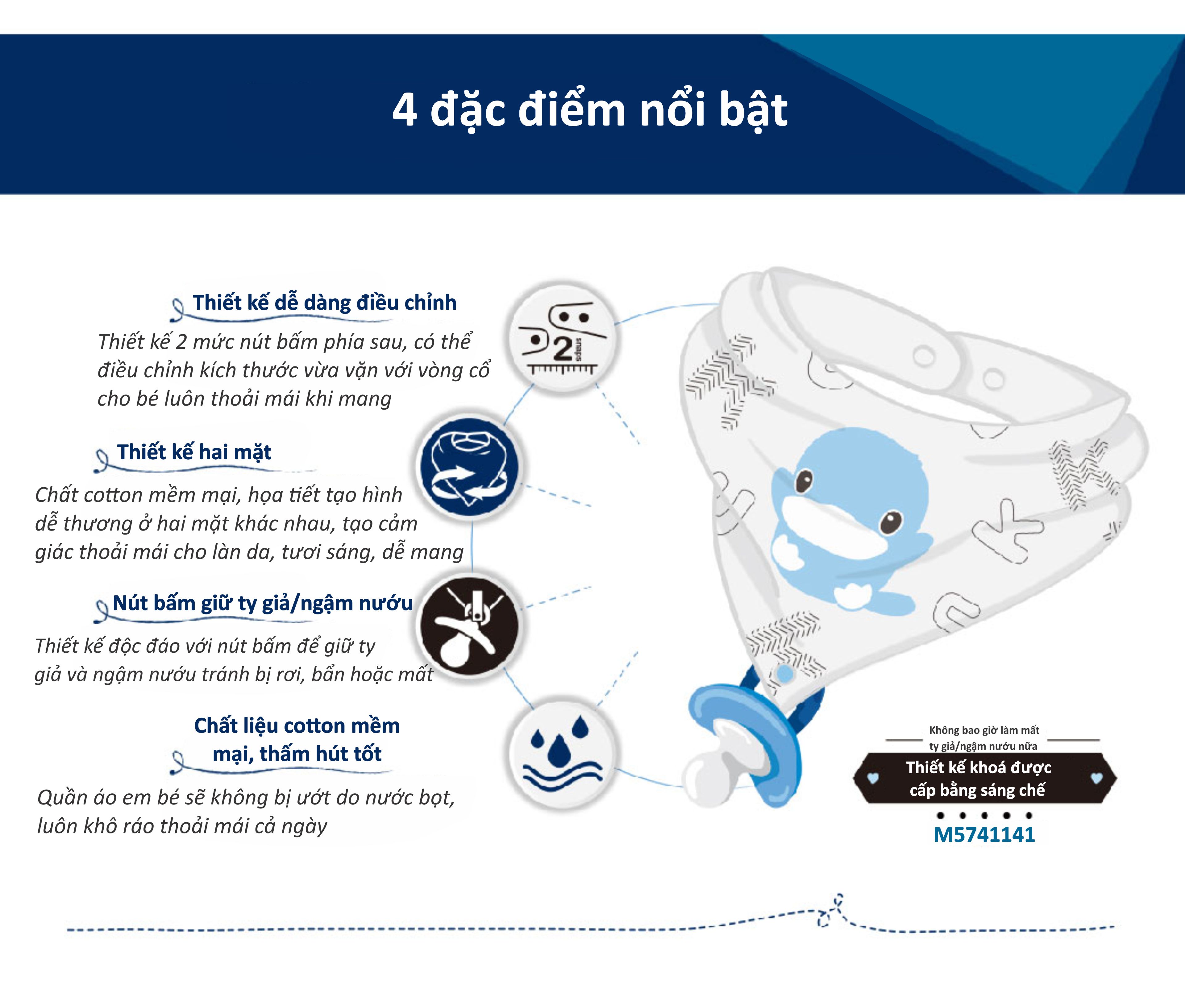 YẾM VẢI TAM GIÁC CHO BÉ CÓ NÚT BẤM GIỮ TY GIẢ/ NGẬM NƯỚU KU2248 - SET 2 CÁI (MÀU XANH)