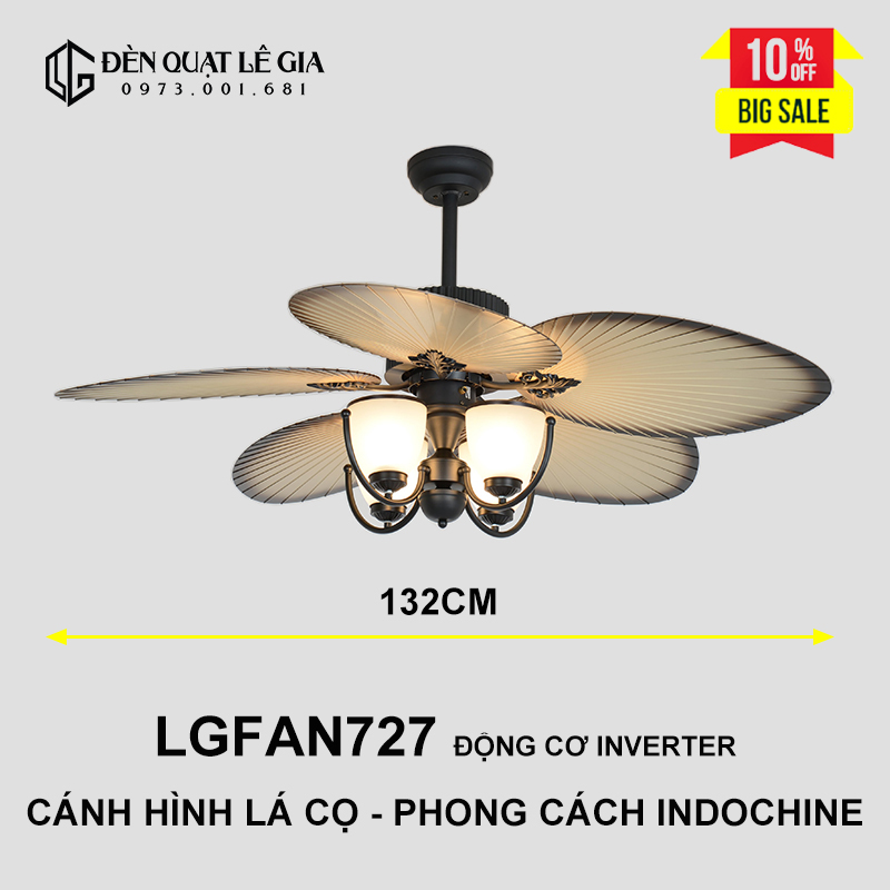 [GIẢM GIÁ SỐC] Quạt Trần Nhà Hàng Khách Sạn Lê Gia LGFAN727 | Quạt Trần Phong Cách Indochine - Hàng Nhập Khẩu