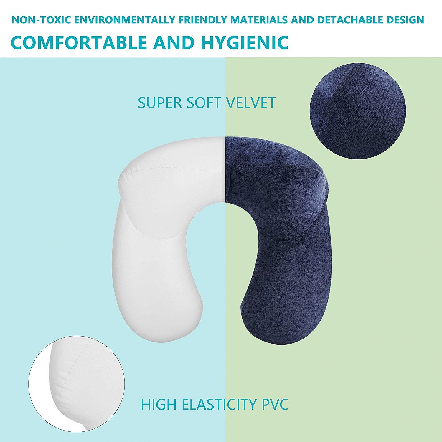 Gối du lịch bơm hơi có van đôi, gối cổ bơm hơi bằng nhung mềm và vỏ giặt được