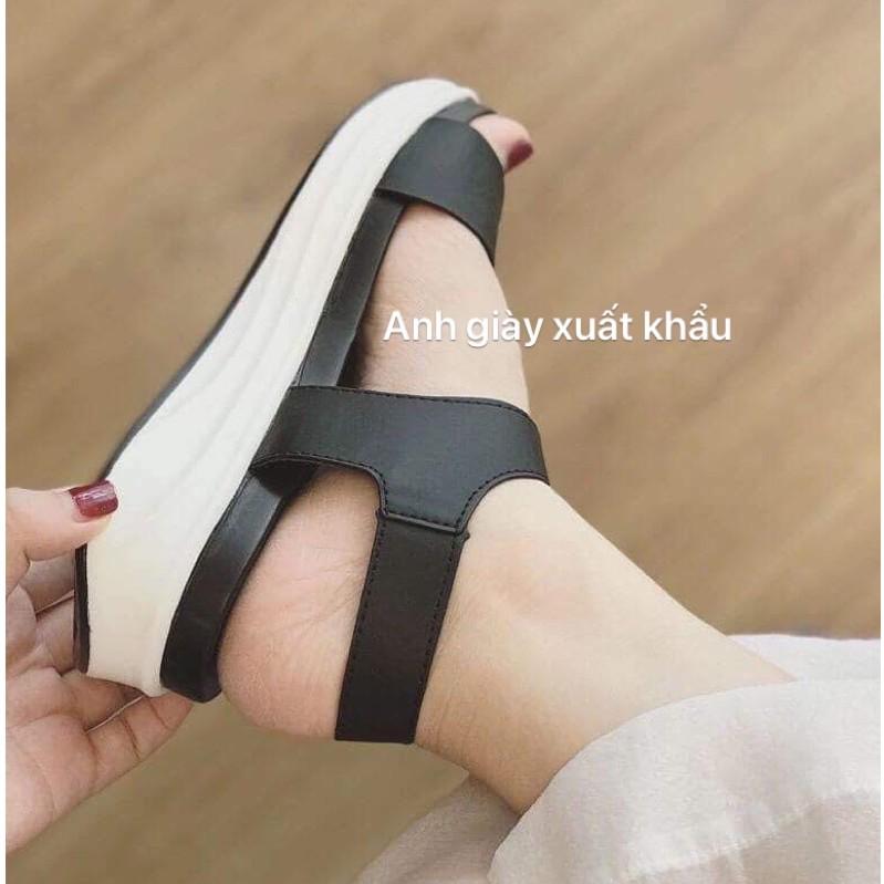 SD19 - Sandal xuồng quai ngang da lì đế bằng 4p nhẹ êm hàng xuất, đế kháng nước,3 màu đen, kem ,trắng ảnh thật kèm video