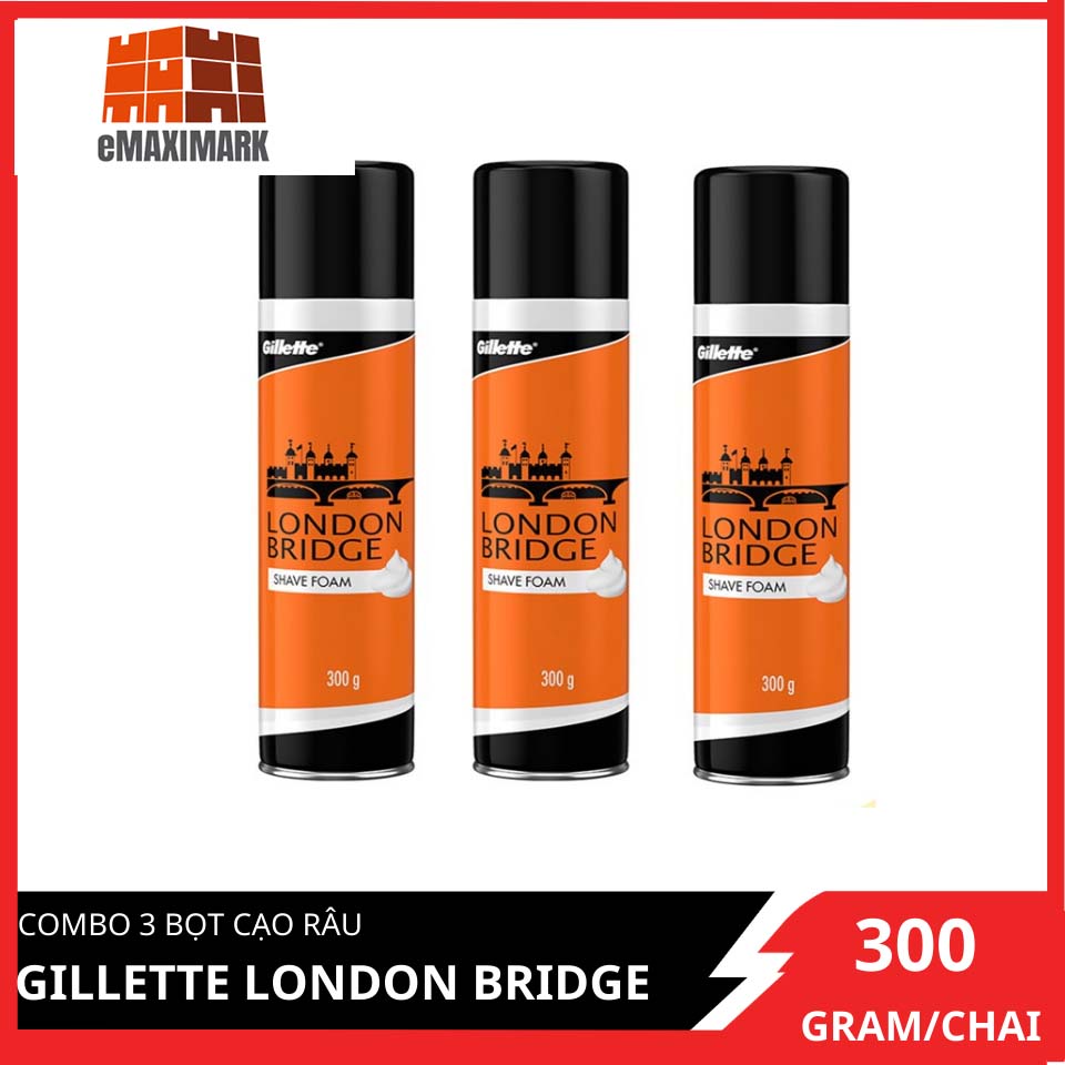 Combo 3 Bọt cạo râu Gillette London Bridge (Cam) dành cho Barbershop 300gX3