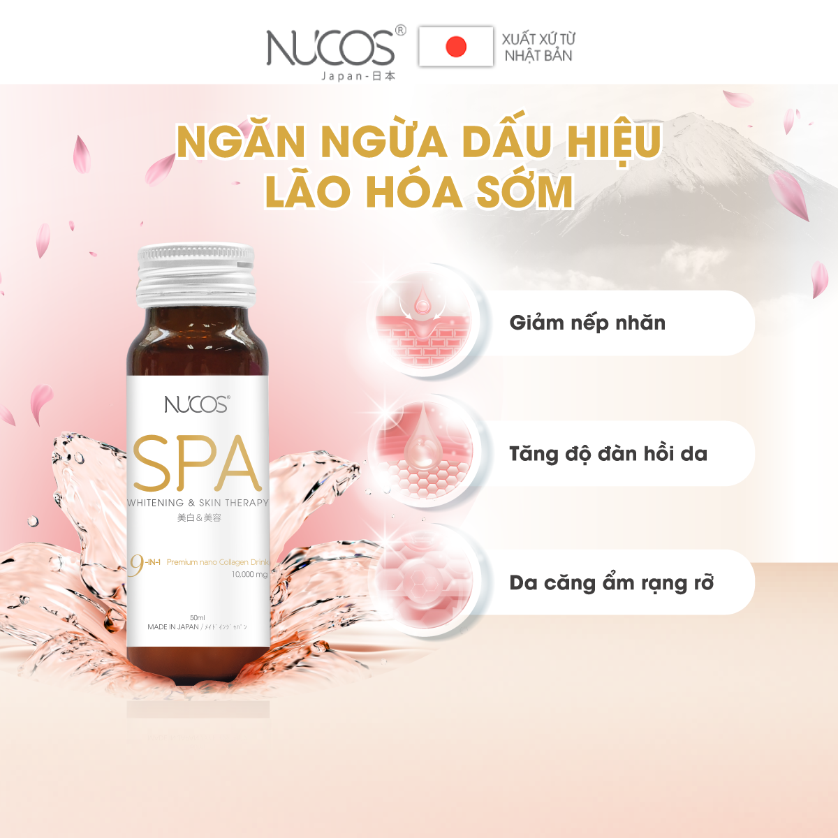 Combo 5 hộp Collagen uống thủy phân hỗ trợ căng bóng da Nucos Spa 10000​ 10 chai x 50ml