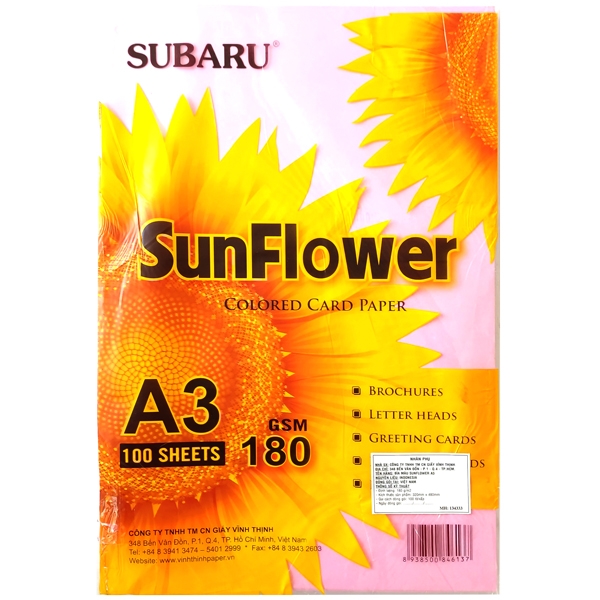 Bìa Thái Sunflower A3 Lớn 180 gsm - Màu Hồng