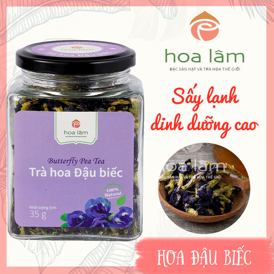 Trà Hoa Đậu Biếc Sấy Lạnh Nguyên Bông 35gram - Hoa Lâm - Ngăn ngừa lão hóa, giảm đau, hạ sốt.