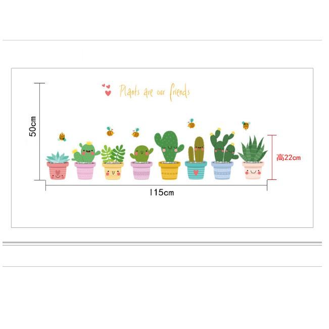 Decal trang trí Nhiều Chậu Xương Rồng Hoạt Hình đáng yêu