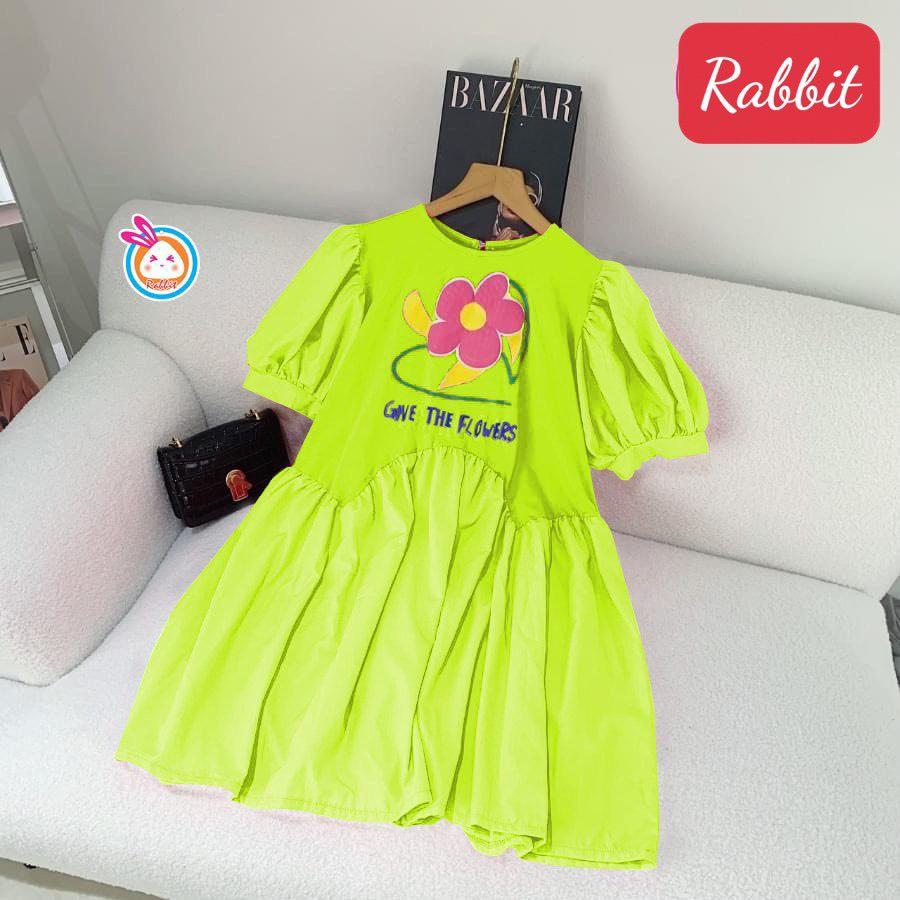 Đầm babydoll tay phồng phong cách Hàn Quốc cho bé gái hình hoa size 13-40kg chất cotton mềm mịn mát