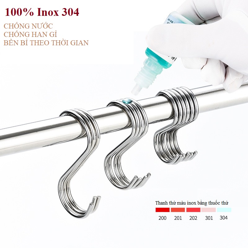 Bộ 6 Móc Treo Chữ S Inox 304 - Móc Treo Đồ Đa Năng Sáng Bóng Chống Gỉ Sét