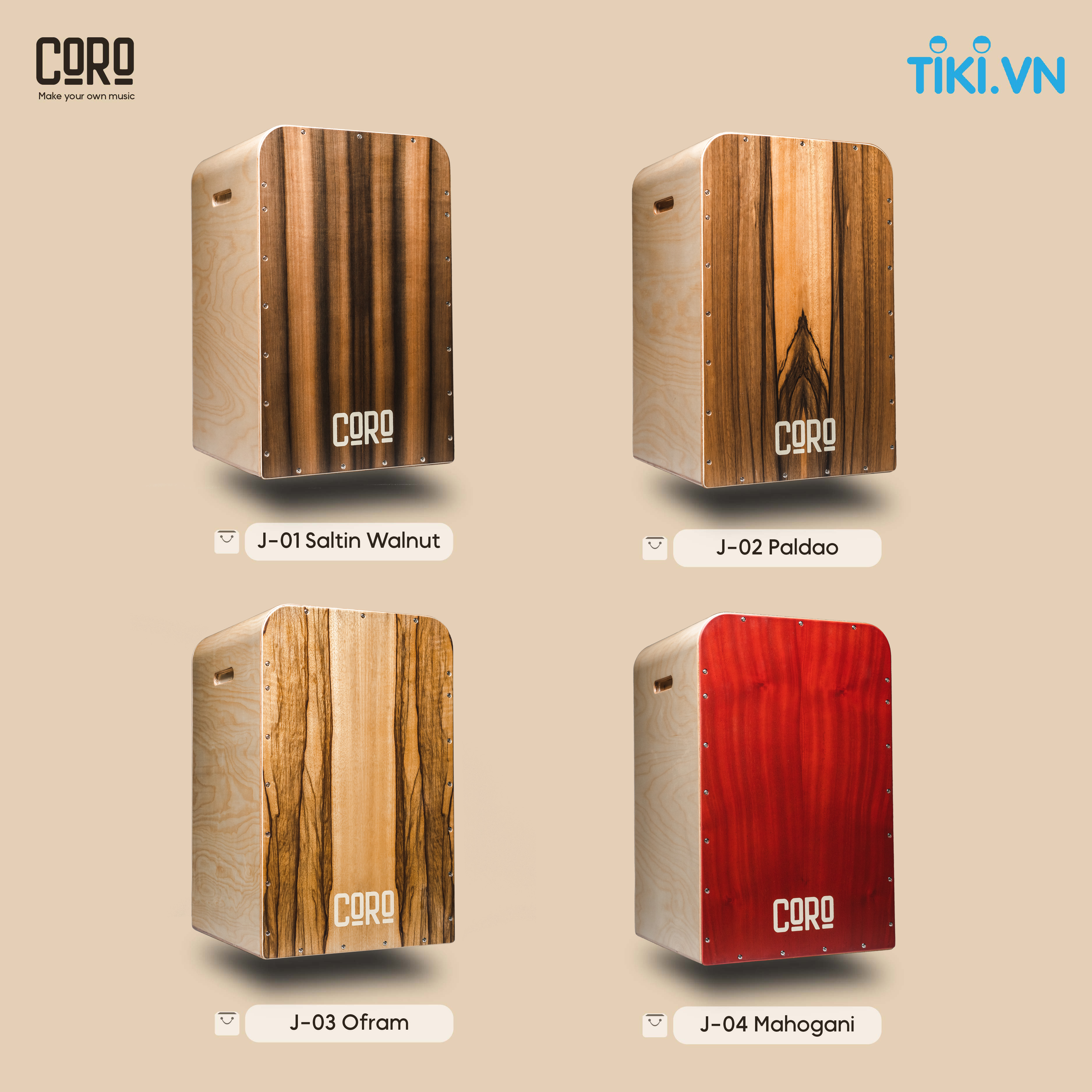 Trống Cajon CORO VIETNAM cao cấp [ J-Series ] - Tặng kèm bao trống cao cấp + Khóa học cajon online