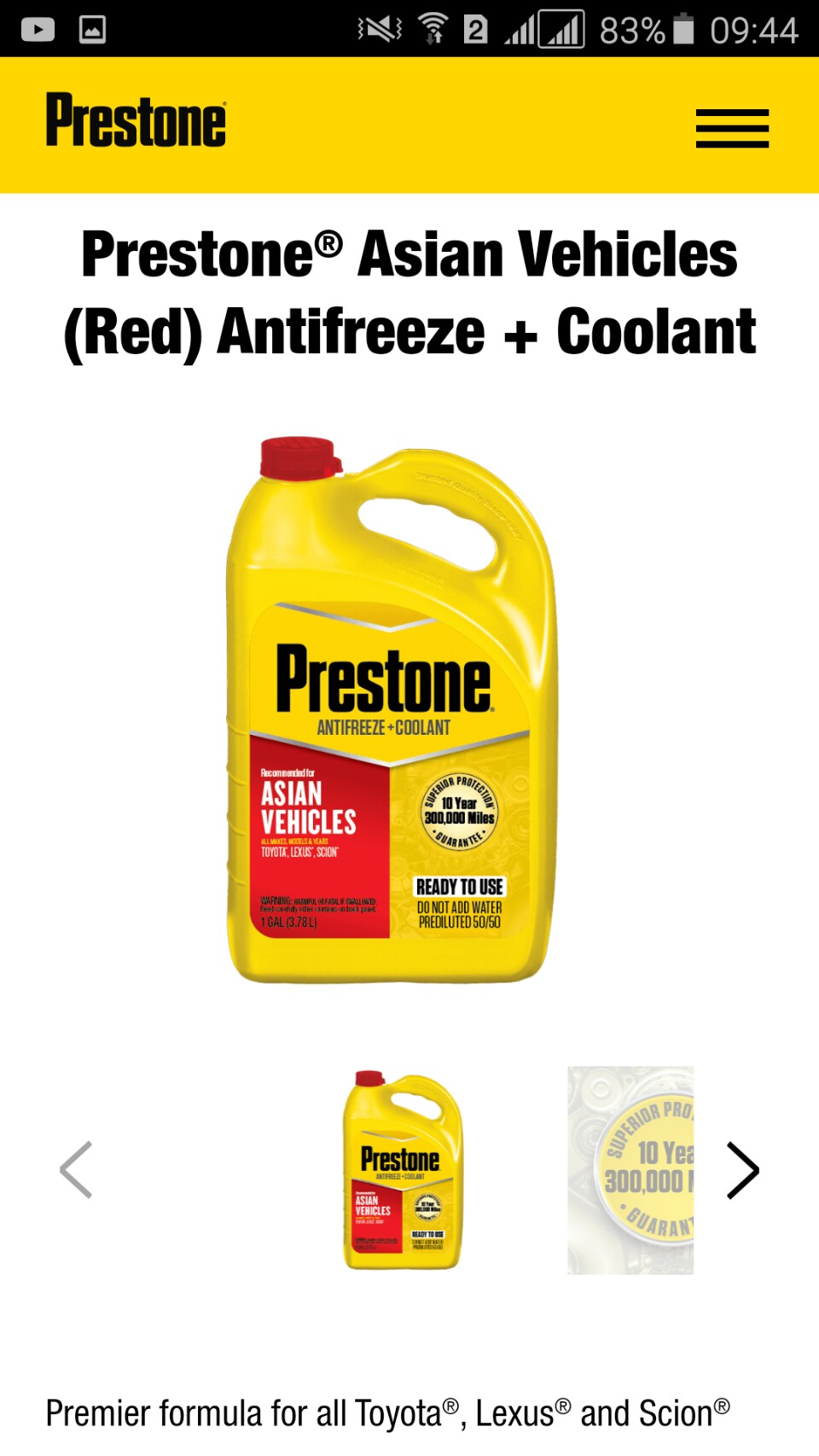 Nước lám mát Prestone Toyota AF6200 (3.78 lít) - Nước làm mát Prestone nhập khẩu từ Mỹ