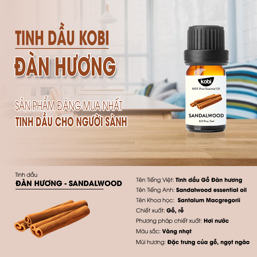 Tinh dầu Gỗ Đàn Hương Kobi Sandalwood essential oil giúp ngủ sâu giấc, hỗ trợ thiền định hiệu quả - 5ml