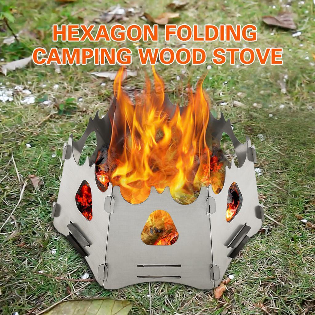 Outdoor Backpacking Hiking Traveling Picnic BBQ Stove, Portable Stainless Steel Wood Burning Stove with Carry Bag