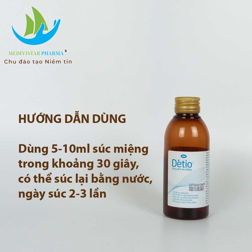 Combo 3 Hộp Nước Súc Miệng DETIO Công Nghệ Pháp Sử Dụng Cho Người Hôi Miệng, Chảy Máu Chân Răng, Giúp Vệ Sinh Răng Miệng, Chống Tạo Mảng Bám Chai 200ml