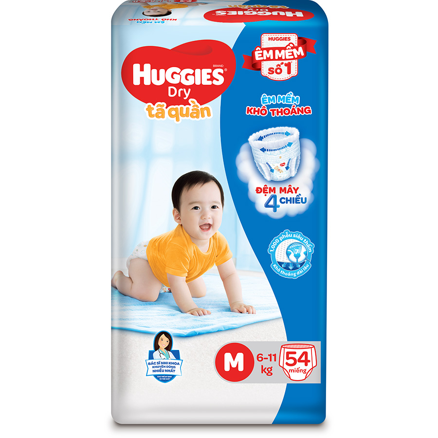 Tã Quần Huggies Dry Gói Đại M54 (54 Miếng)