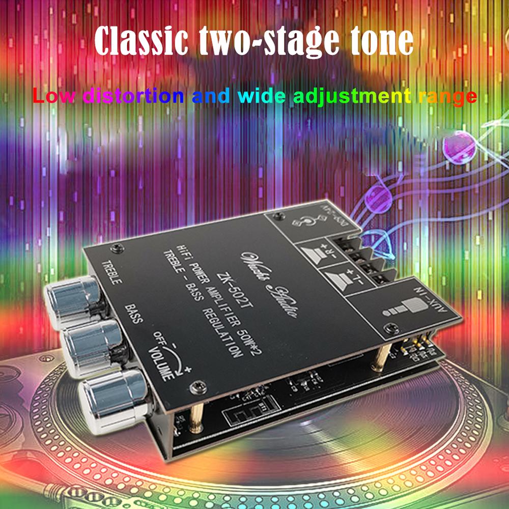 50W*2 BT Audio Amplifier Module AUX BT5.0 Audio Input Left and Right Channel Output Power Amplifier Board with Sound Volumes Adjustment