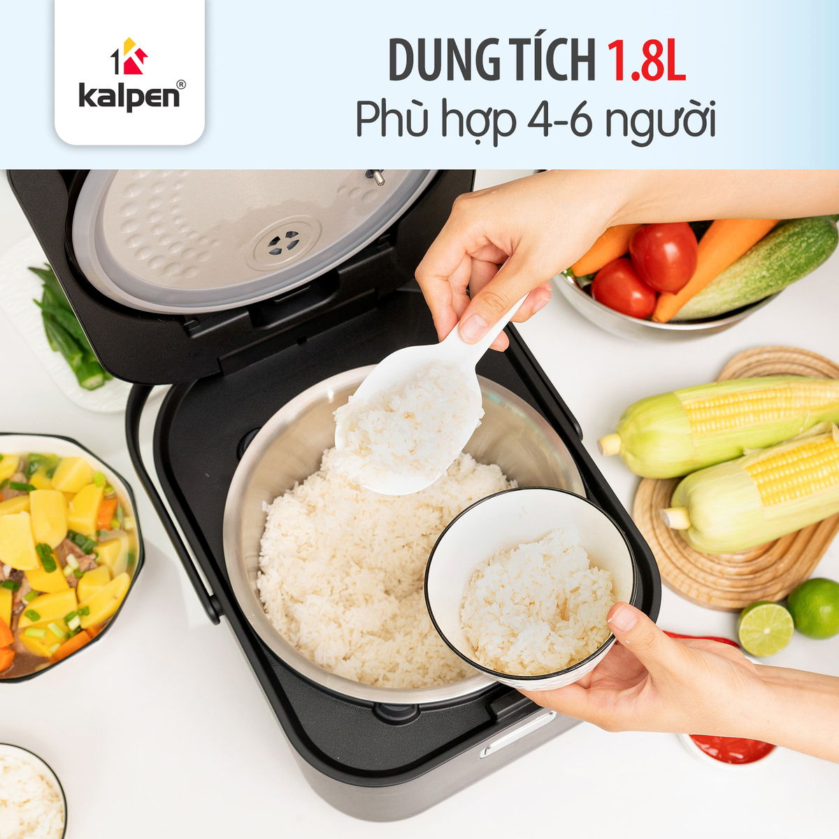 Nồi cơm điện tử cao tần Kalpen R14 dung tích 1.8L lòng nồi Inox 304 chuẩn Đức - Hàng chính hãng