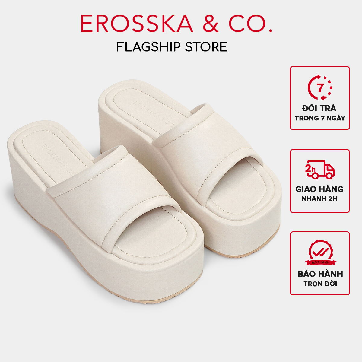 Erosska - Dép nữ đế xuồng thời trang quai ngang dáng basic cao 7cm - SB007