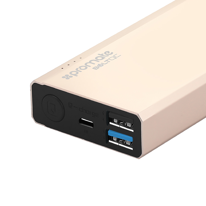 Pin Sạc Dự Phòng Promate Bolt-QC QuickCharge 3.0 2 Cổng Sạc USB 9000mAh - Gold - Hàng Chính Hãng