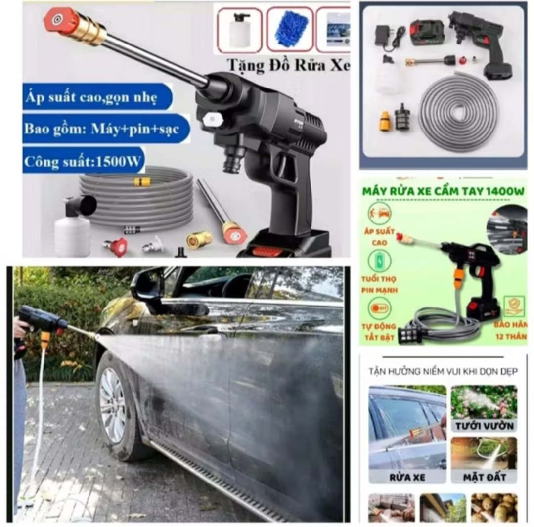 MÁY RỬA XE PIN ÁP LỰC SIÊU MẠNH RỬA XE MÁY ÔTÔ XỊT RỬA ĐA CHỨC NĂNG