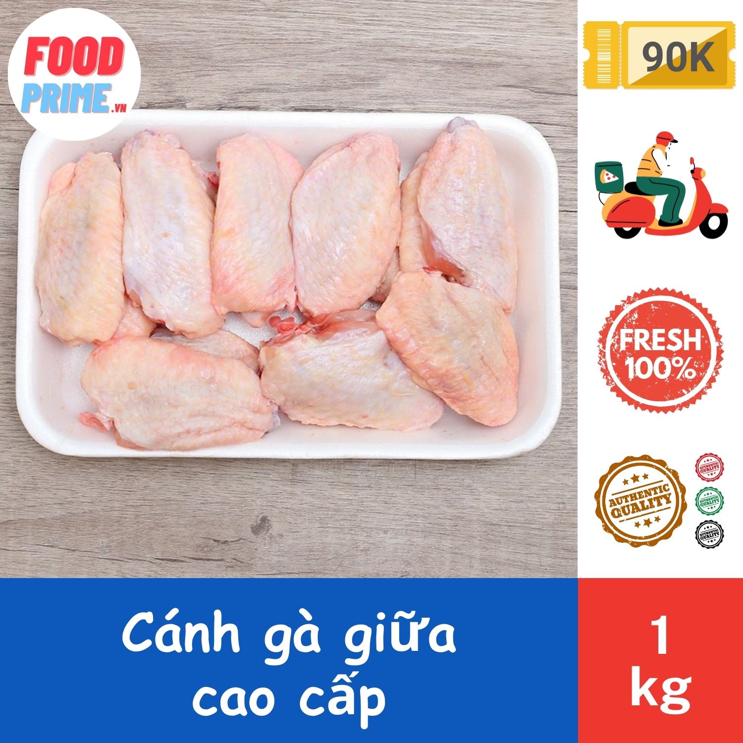 Cánh Gà Khúc Giữa Túi 1kg Premium - FoodPrime Market