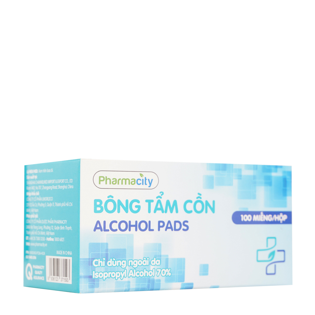 Bông tẩm cồn Pharmacity 30x65mm (Hộp 100 miếng)